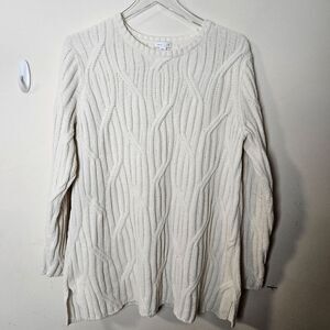 J. Jill Ultrasoft Chenille Cableknit Fishermans Tunic Sweater Women's White Size
